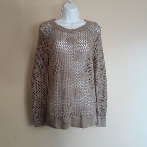 Wallace at Madewell Linen Blend Metallic Gold Mesh Open Knit Sweater XS